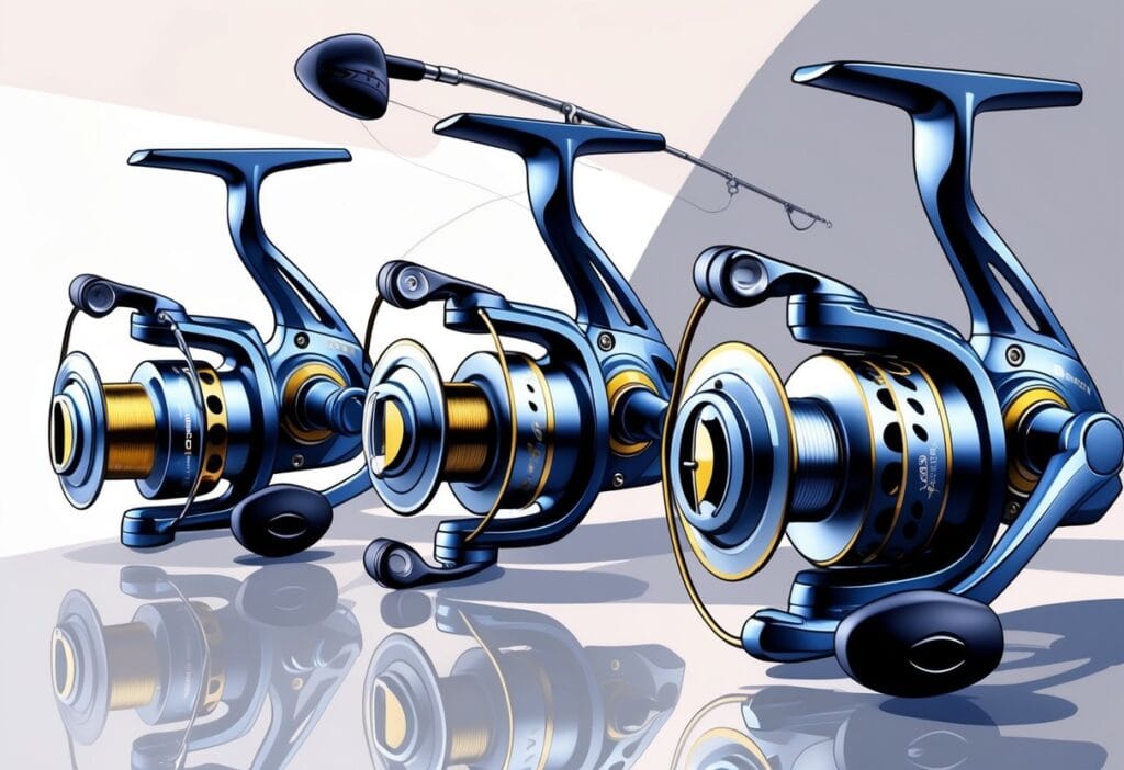 Utvalg av moderne havfiskesneller for pilking, jigging og bunnfiske i saltvann.