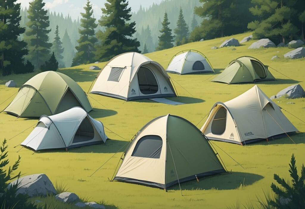 Ulike typer enmannstelt satt opp på gress i naturområder.